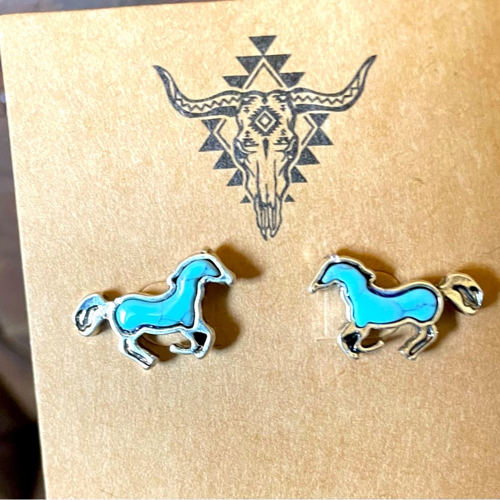Silver and Turquoise Galloping Horse Earrings